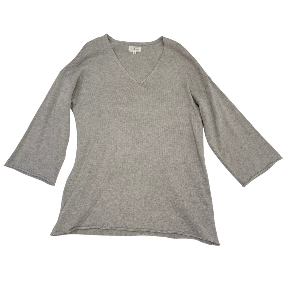 Lou & Grey Light Gray Bell Sleeve Sweater Cotton Cashmere Blend Soft Cozy Knit M